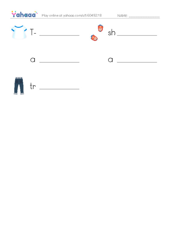 Write the word rows worksheet for clothes