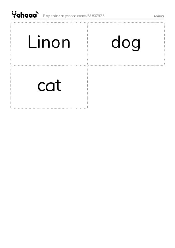 Word flashcards worksheet for Animal