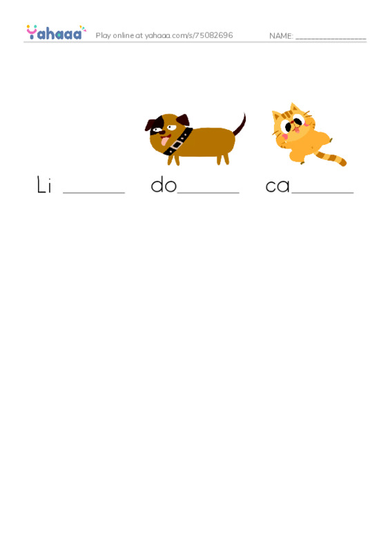 Finish the word worksheet for Animal