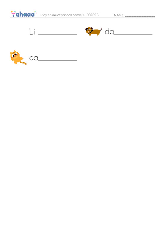 Write the word rows worksheet for Animal