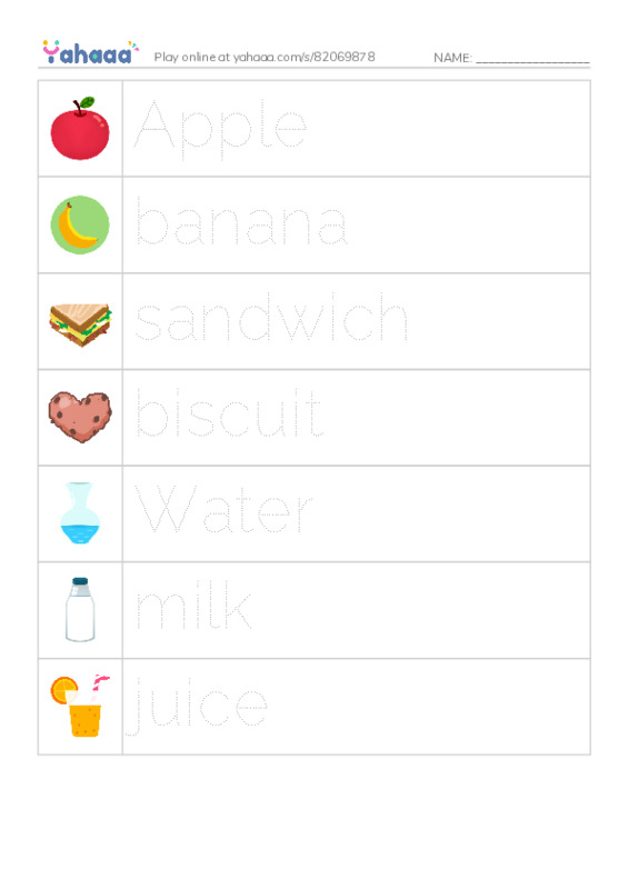 Picture and word rows worksheet for V1