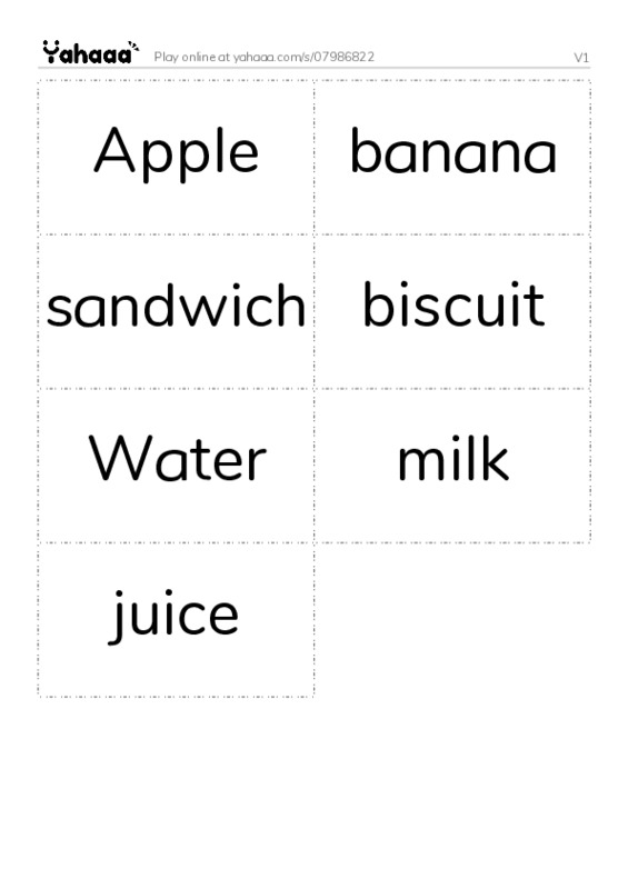 Word flashcards worksheet for V1