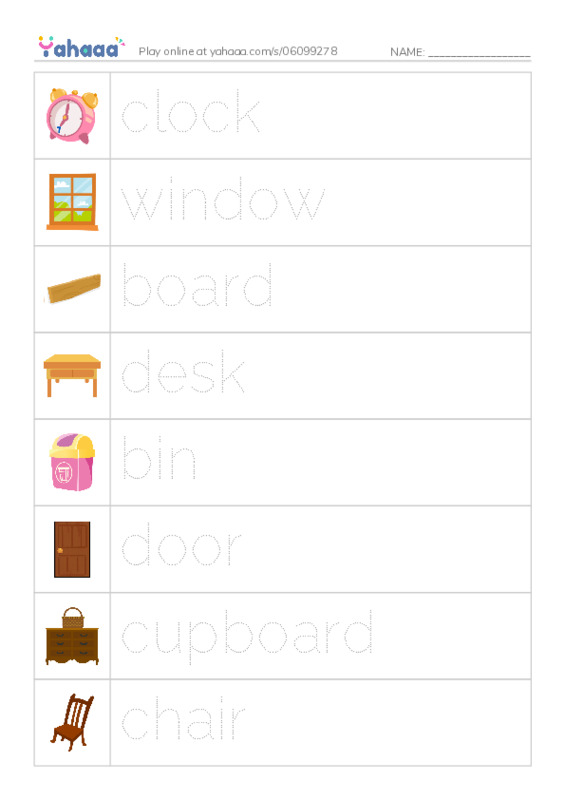 Picture and word rows worksheet for SB5