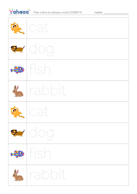 Picture and word rows worksheet for ESL-ANIMAL