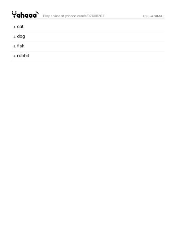 Word list with meanings worksheet for ESL-ANIMAL