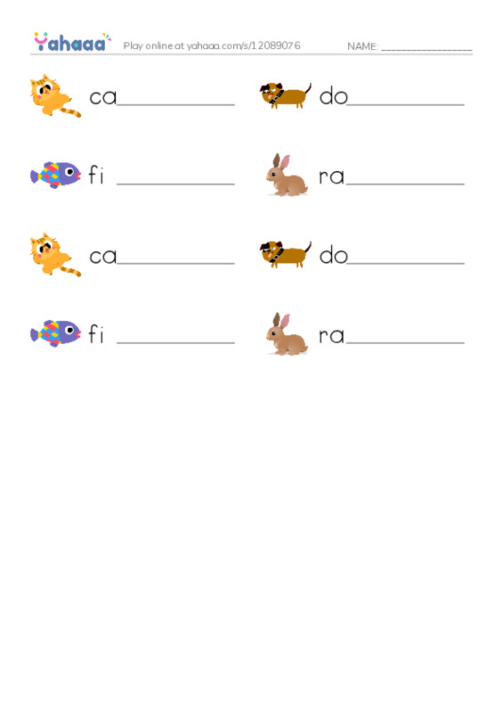 Write the word rows worksheet for ESL-ANIMAL