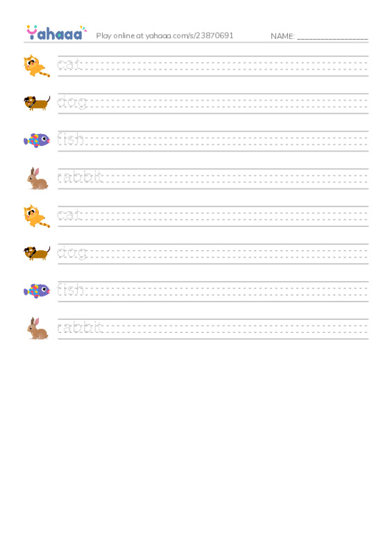 Handwriting lines worksheet for ESL-ANIMAL