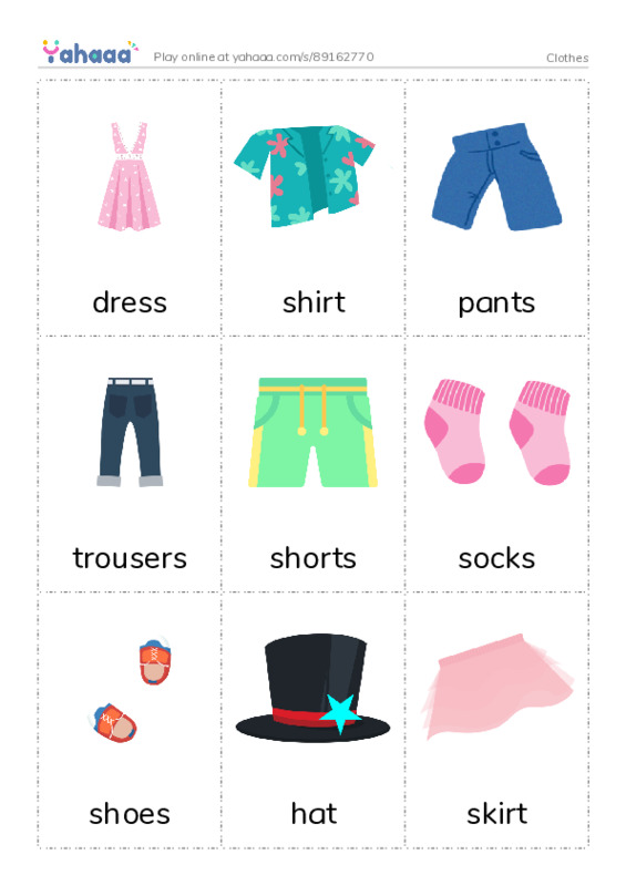 Picture flashcards worksheet for Clothes