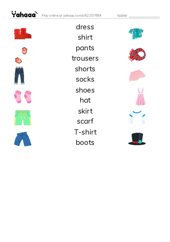 Match both sides worksheet for Clothes