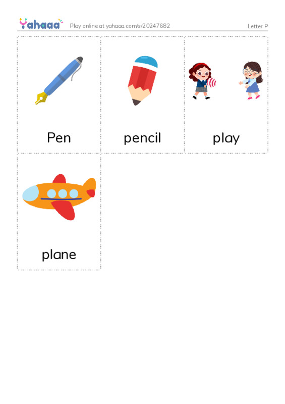 Picture flashcards worksheet for Letter P