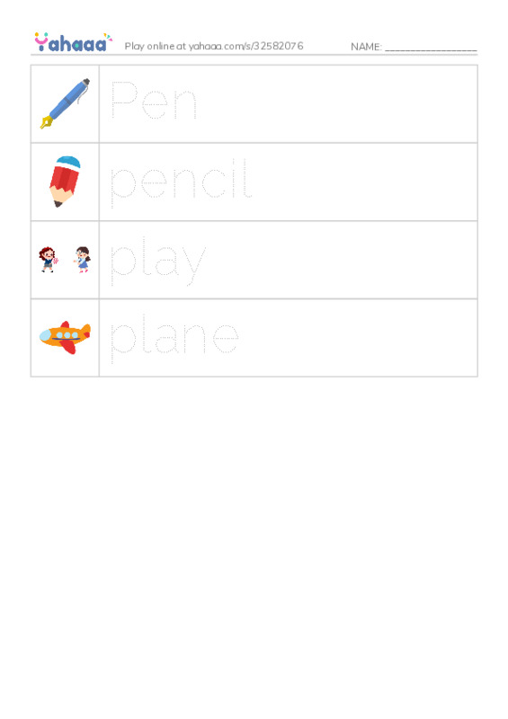 Picture and word rows worksheet for Letter P