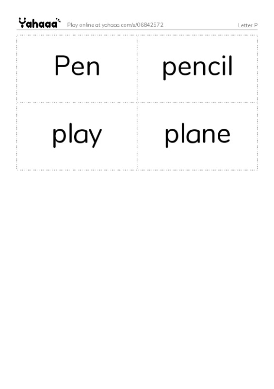 Word flashcards worksheet for Letter P