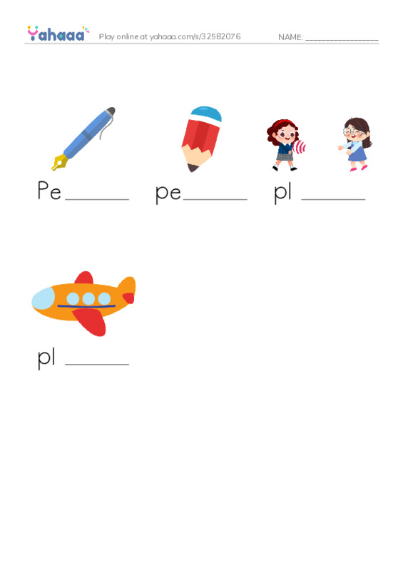 Finish the word worksheet for Letter P