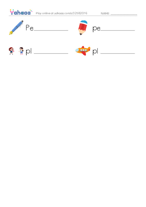 Write the word rows worksheet for Letter P