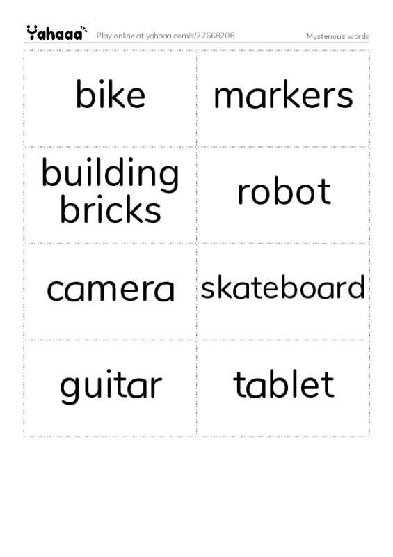 Word flashcards worksheet for Mysterious words