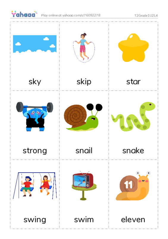 Picture flashcards worksheet for T2Grade1U2L4