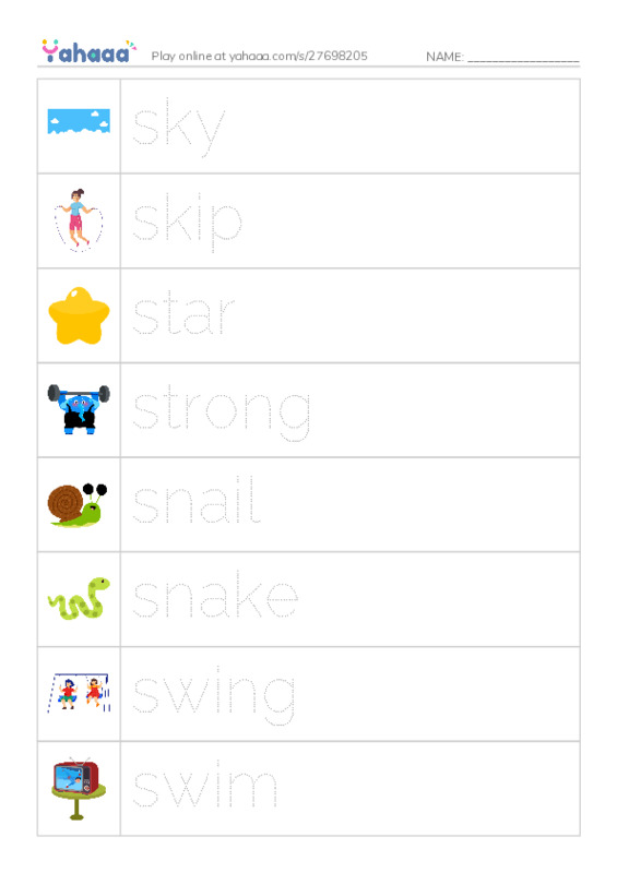 Picture and word rows worksheet for T2Grade1U2L4
