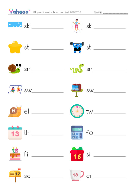 Write the word rows worksheet for T2Grade1U2L4