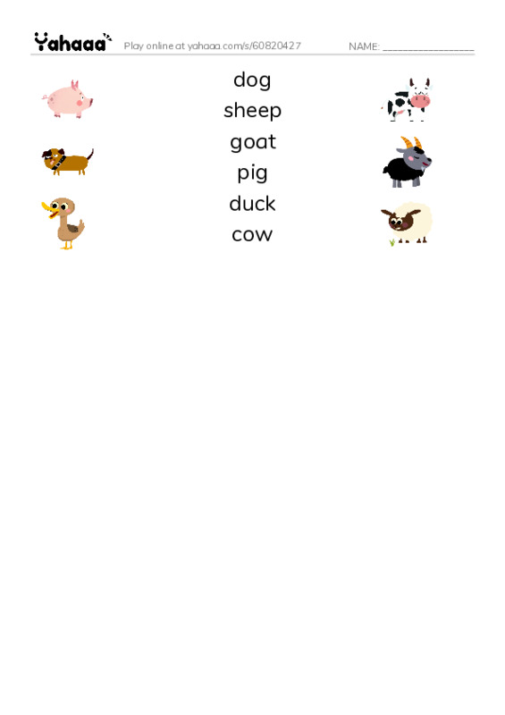 Match both sides worksheet for Farm animals