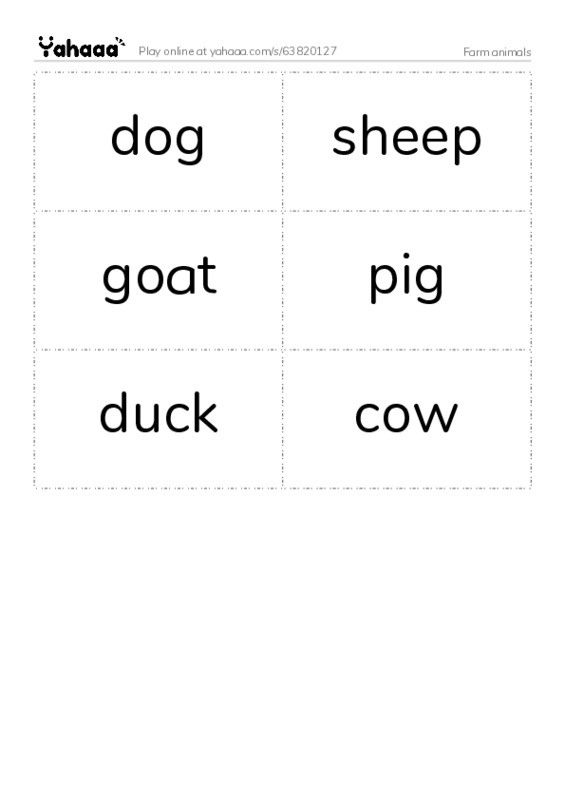 Word flashcards worksheet for Farm animals