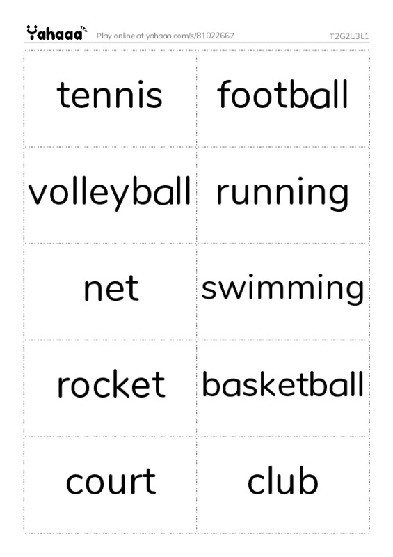 Word flashcards worksheet for T2G2U3L1