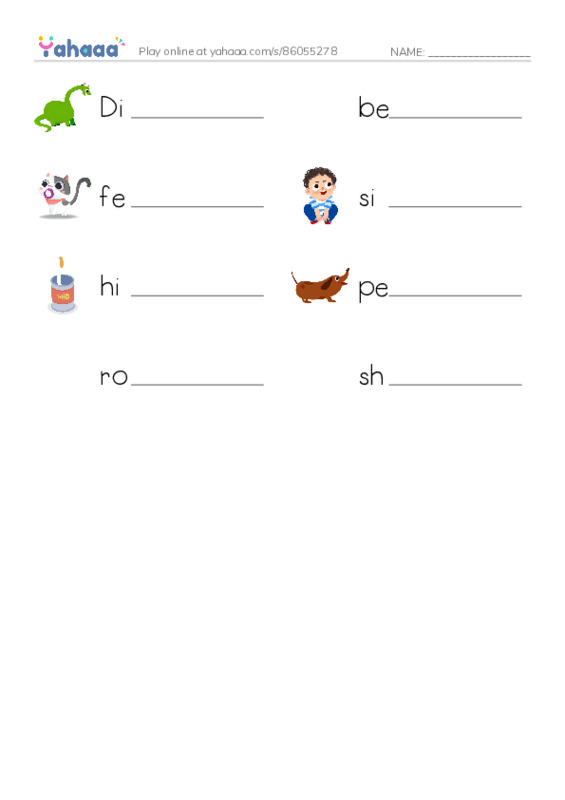 Write the word rows worksheet for Raz Level B: My Pet Dinosaur