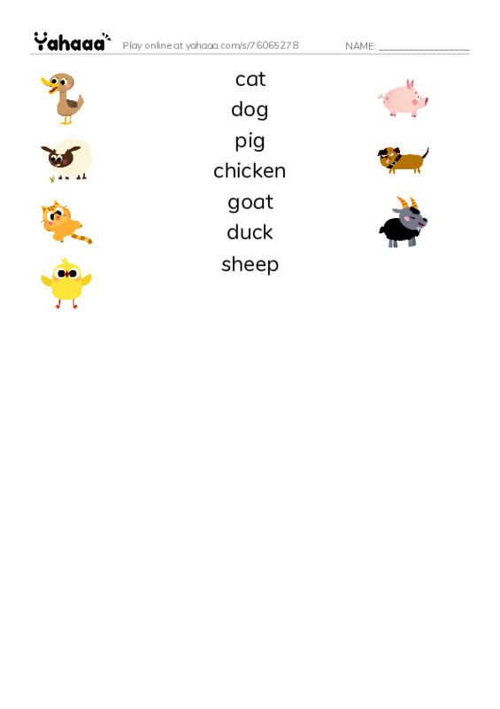 Match both sides worksheet for Farm animals