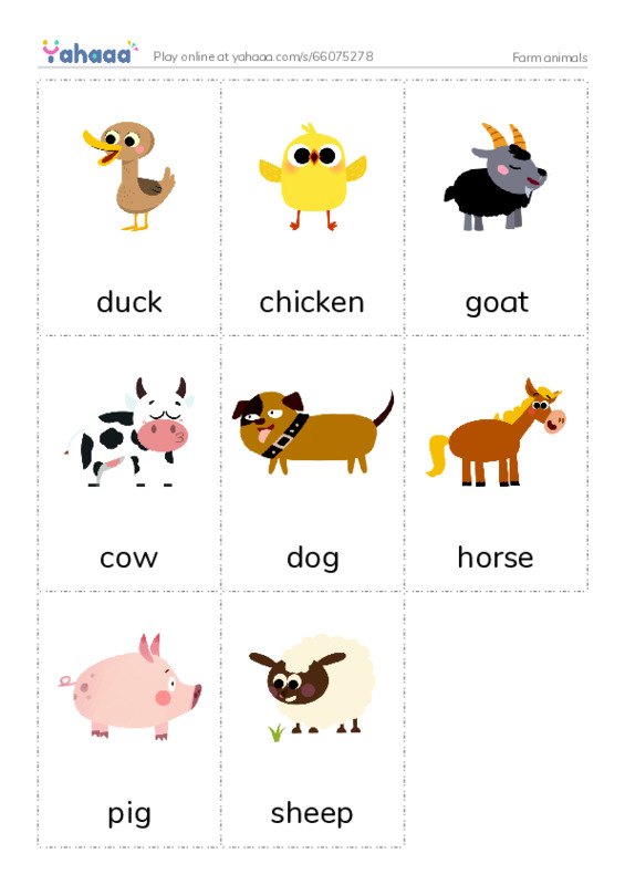 Picture flashcards worksheet for Farm animals