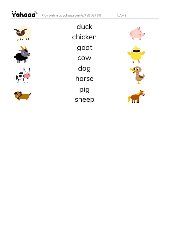 Match both sides worksheet for Farm animals