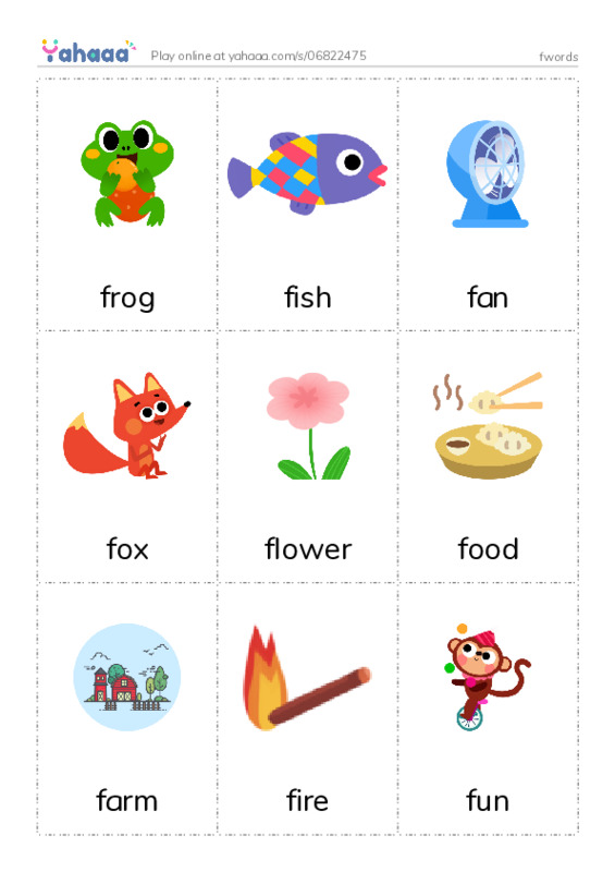 Picture flashcards worksheet for fwords