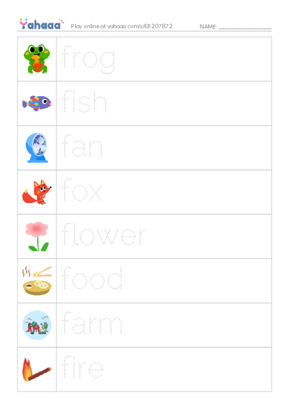 Picture and word rows worksheet for fwords