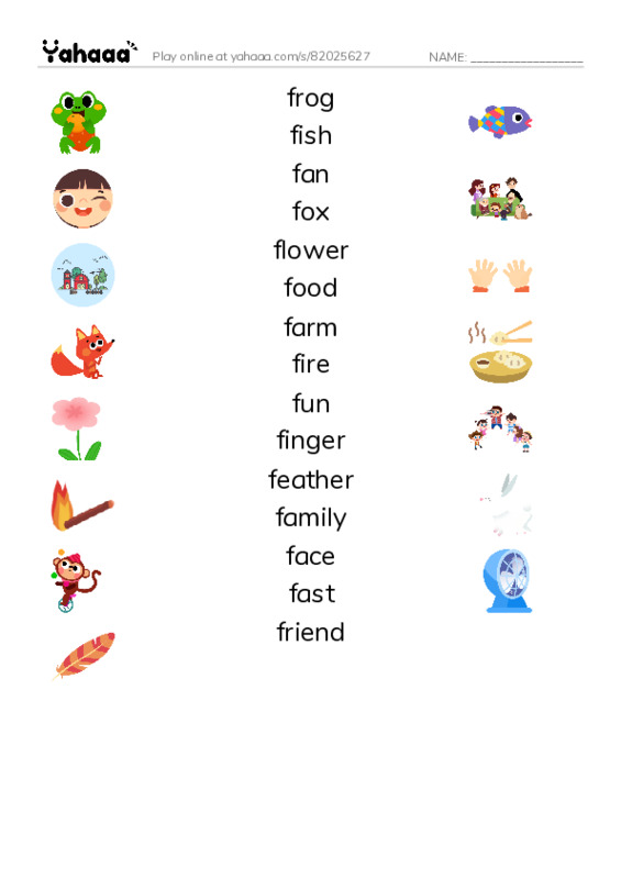 Match both sides worksheet for fwords