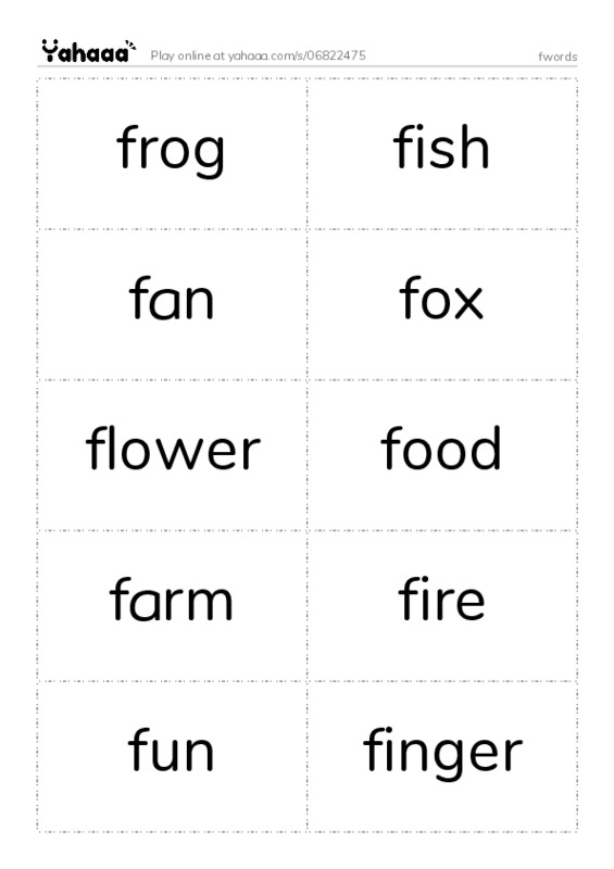 Word flashcards worksheet for fwords