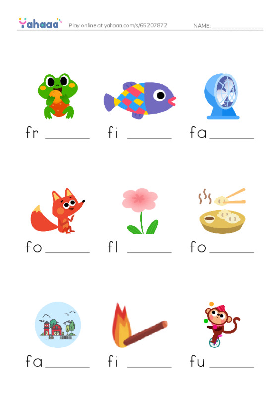 Finish the word worksheet for fwords