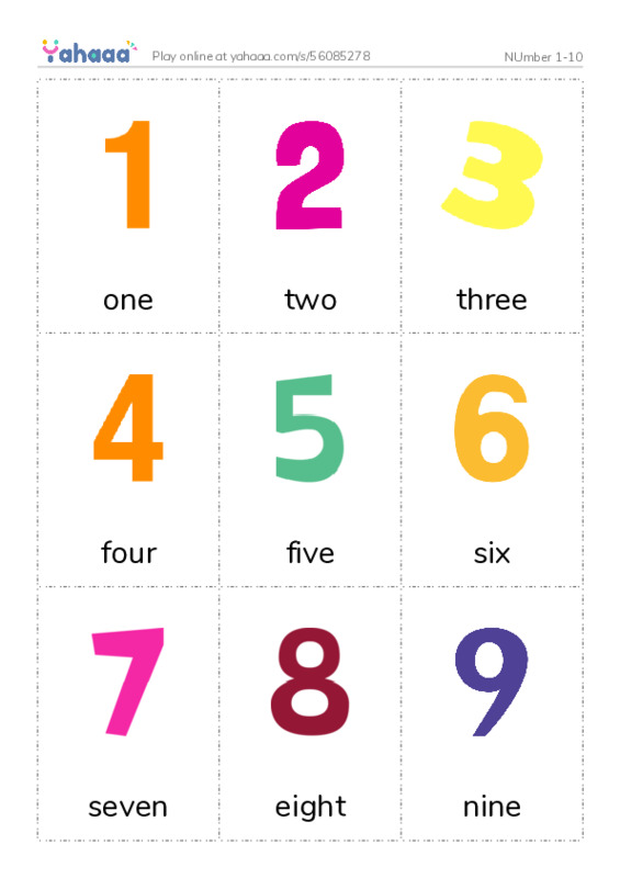 Picture flashcards worksheet for NUmber 1-10
