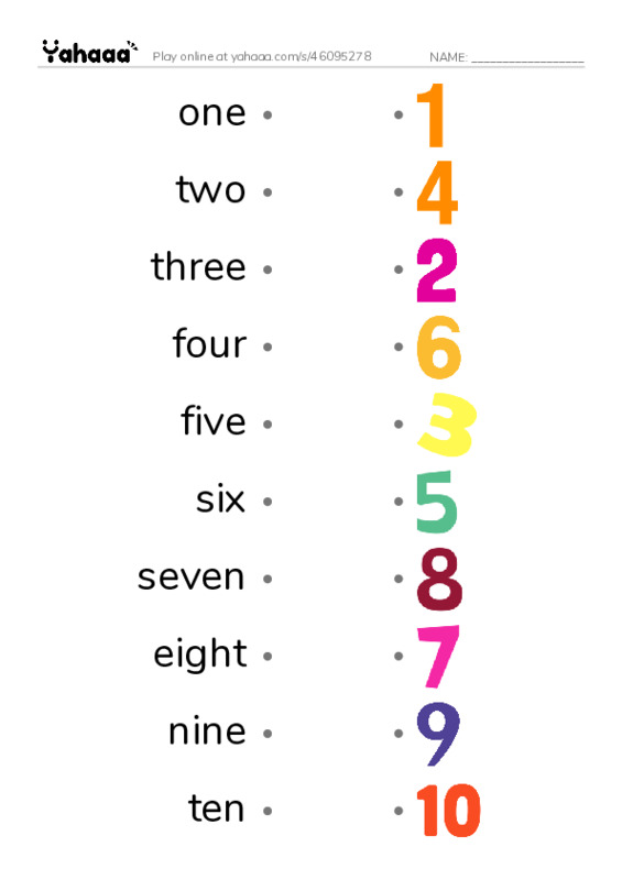 Draw a line to match worksheet for NUmber 1-10