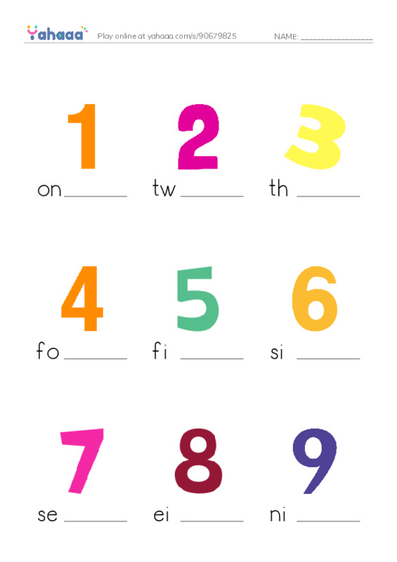Finish the word worksheet for NUmber 1-10