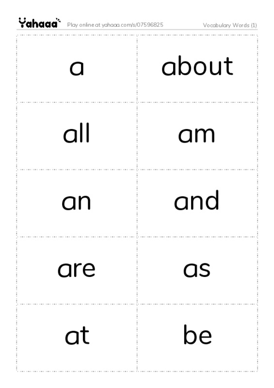 Word flashcards worksheet for Vocabulary Words (1)