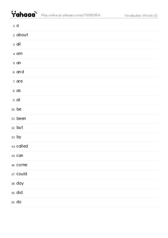 Word list with meanings worksheet for Vocabulary Words (1)