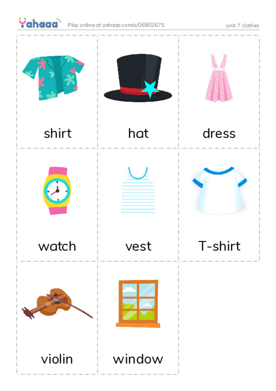 Picture flashcards worksheet for unit 7 clothes