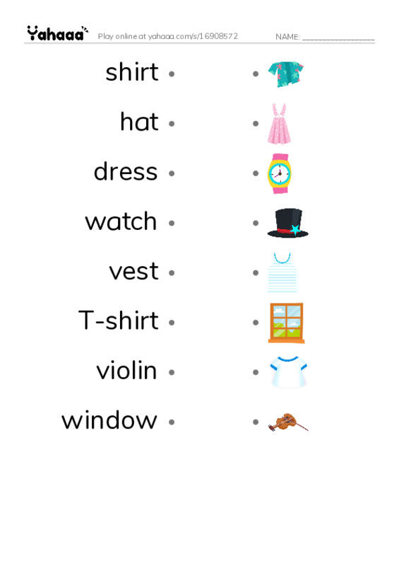 Draw a line to match worksheet for unit 7 clothes