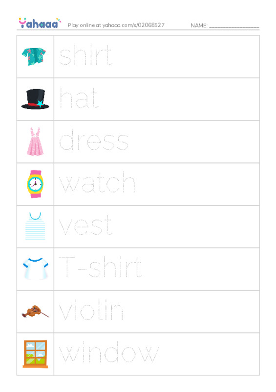 Picture and word rows worksheet for unit 7 clothes