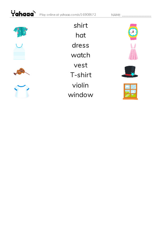 Match both sides worksheet for unit 7 clothes