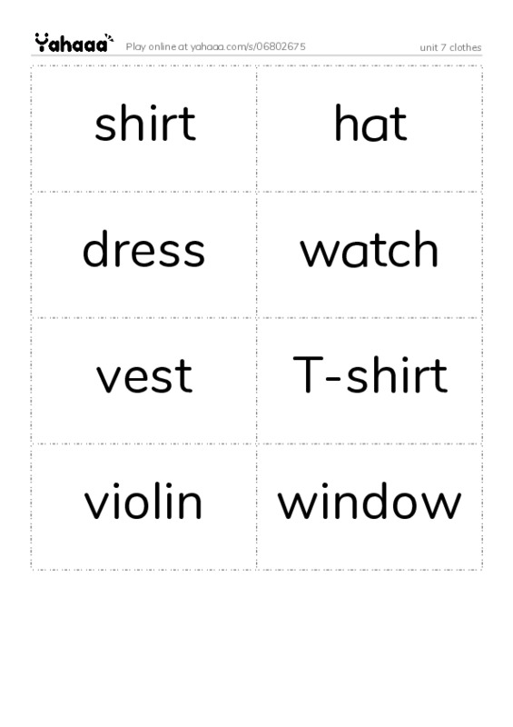 Word flashcards worksheet for unit 7 clothes