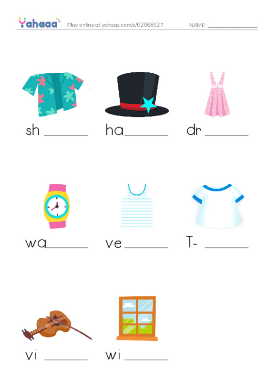 Finish the word worksheet for unit 7 clothes