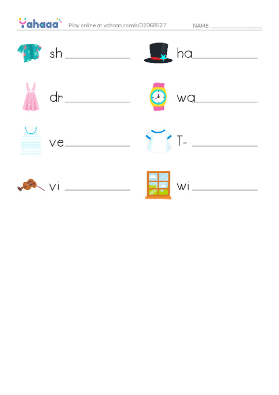 Write the word rows worksheet for unit 7 clothes
