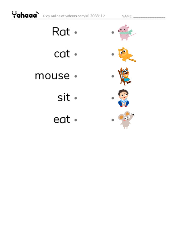 Draw a line to match worksheet for The pet rats