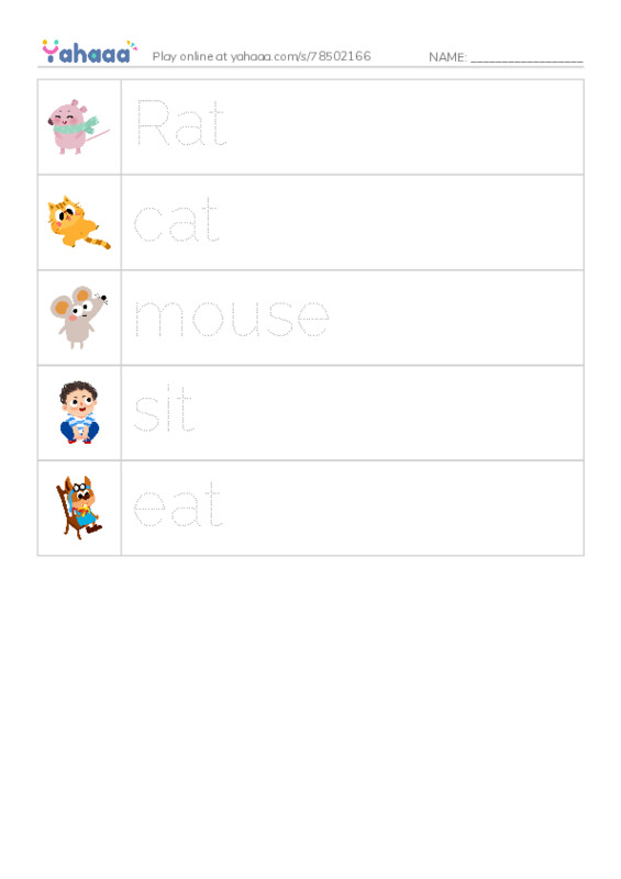 Picture and word rows worksheet for The pet rats