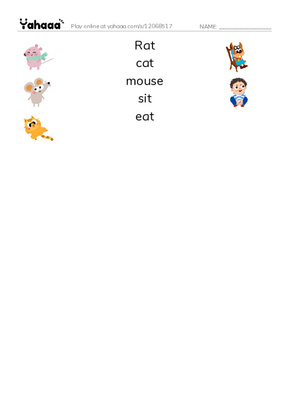 Match both sides worksheet for The pet rats