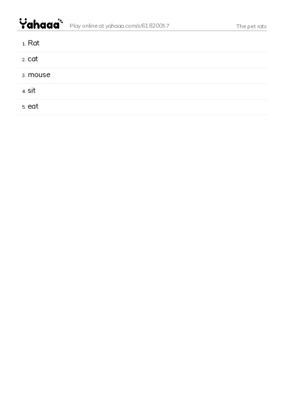 Word list with meanings worksheet for The pet rats